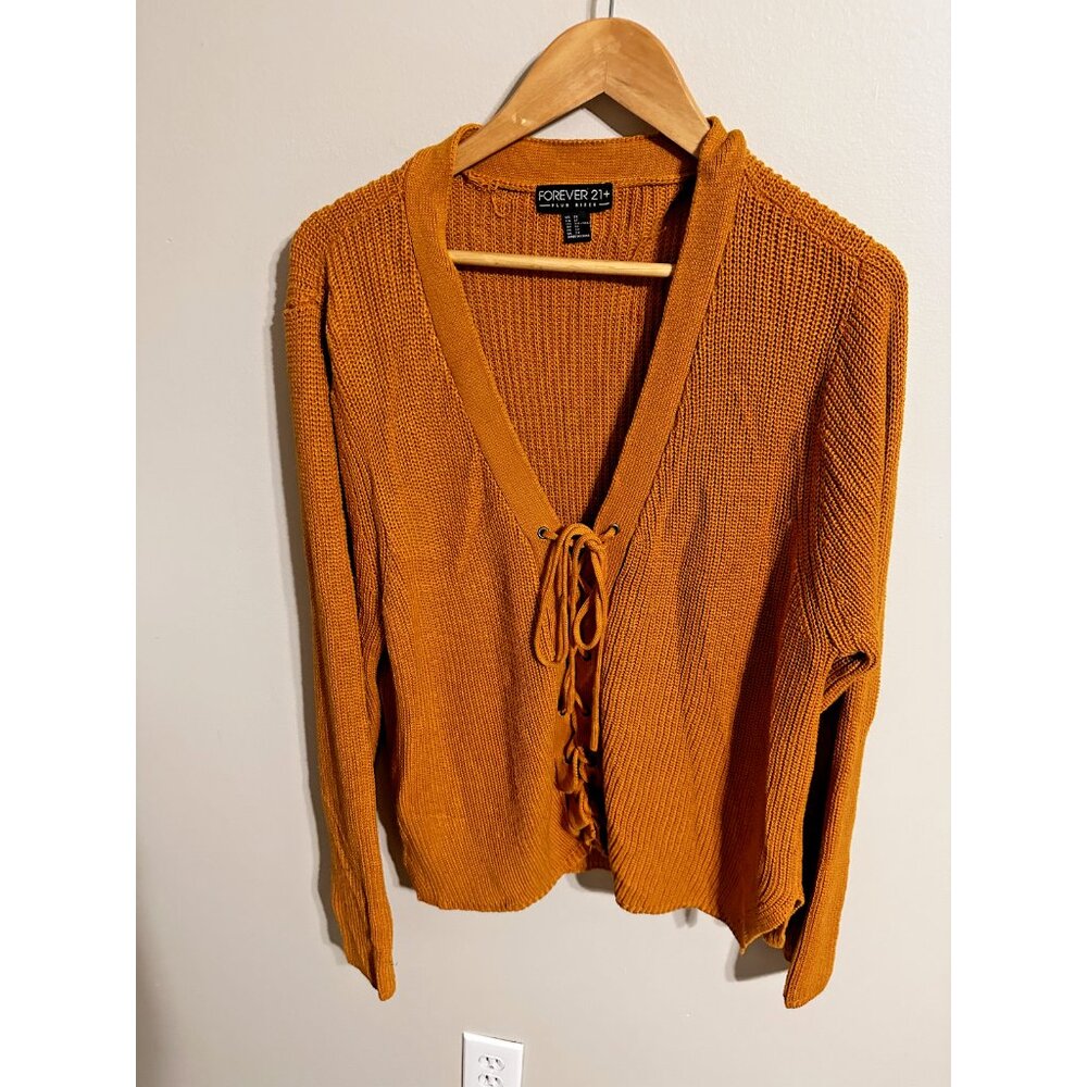 FOREVER 21+ Tie Up Women's Yellow Cardigan Sweater Knit 3XL